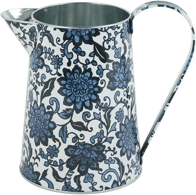 Shabby Chic Watering Can Galvanized Finish Metal Vase Country Rustic Pitcher Primitive Jug Decorative Flower Holder, 7.1" H