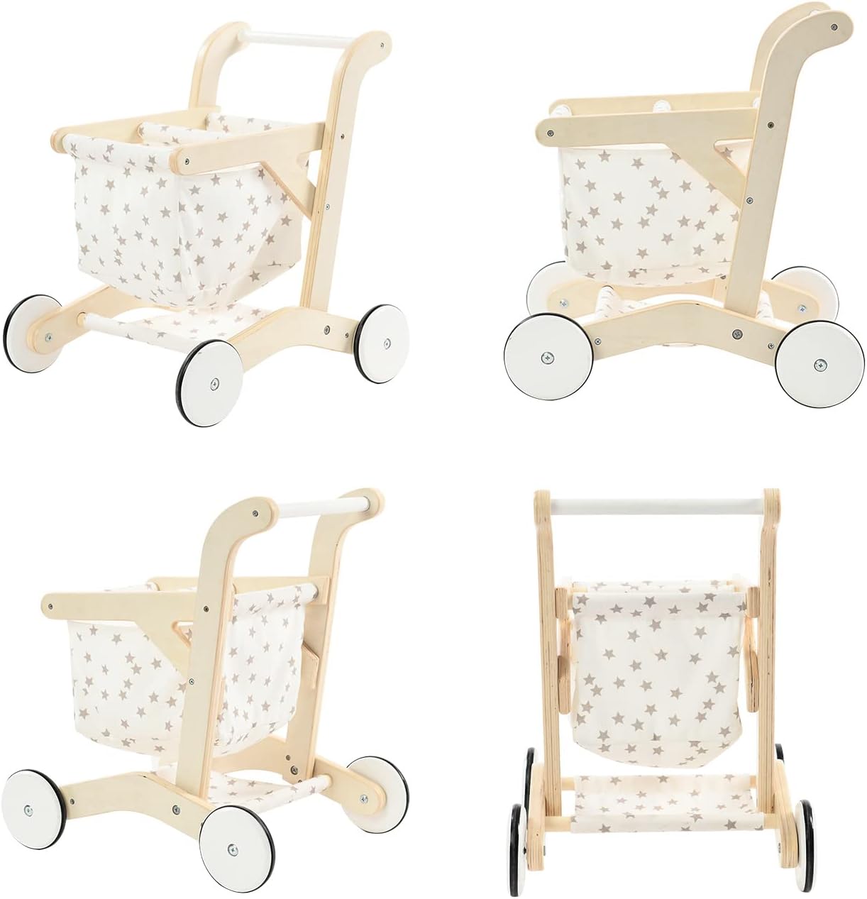labebe Baby Push Walker, Wooden Shopping Cart with Doll Seat for Toddlers
