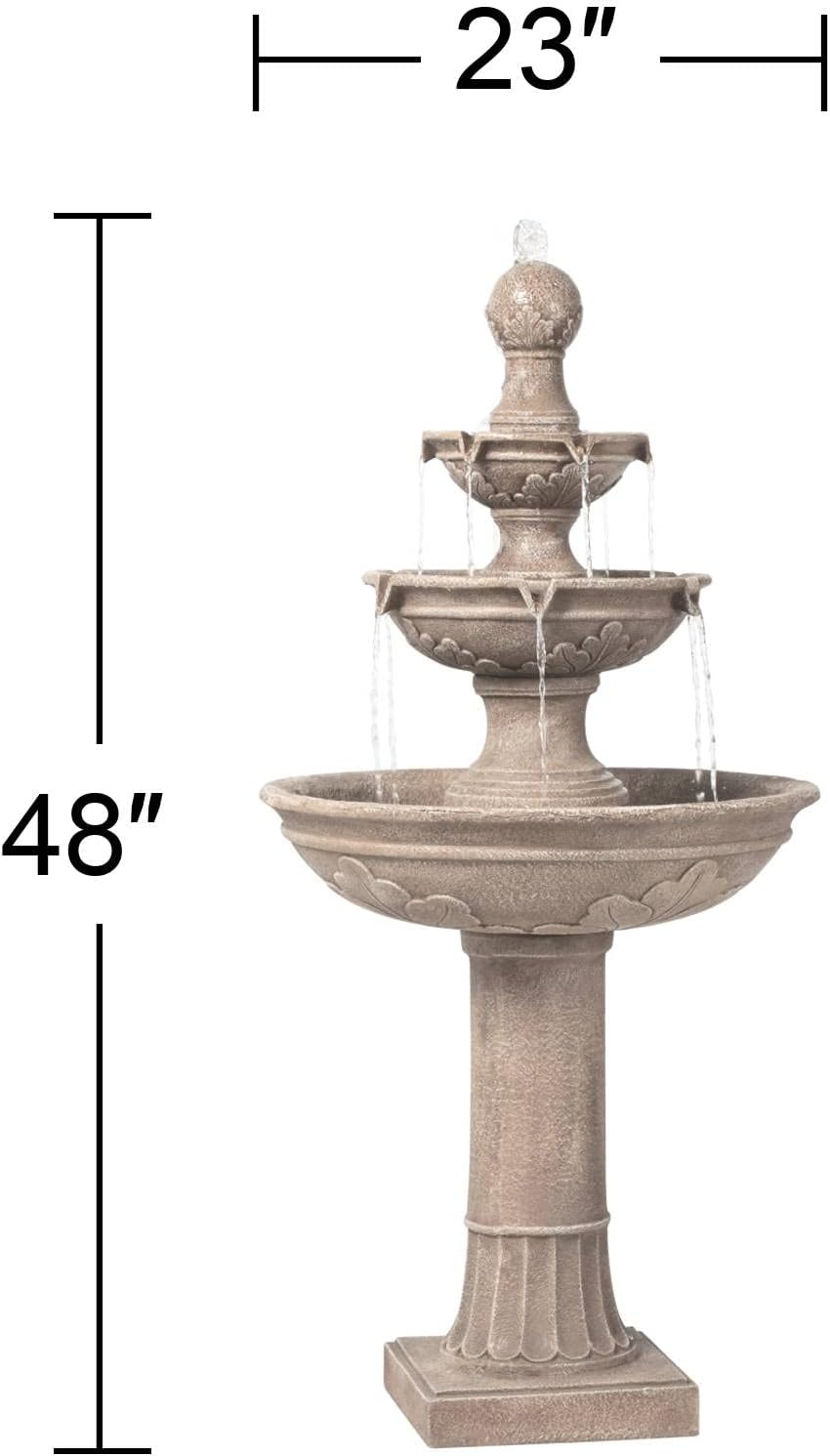 John Timberland Stafford 48" Three Tier Traditional Garden Outdoor Fountain | Large Italian Indoor Decor Faux Stone Floor Waterfall 3-Tier Standing