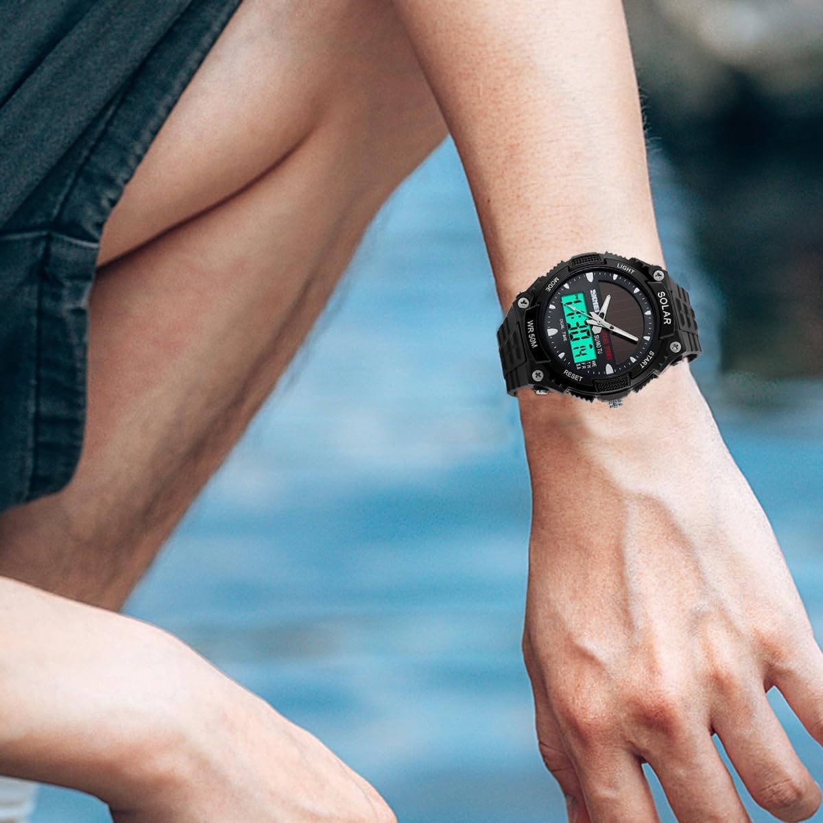 FANMIS Men Sports Outdoor Watch Analog Digital Multifunctional Black Watch | Black Sports Watch Casual Quartz Wristwatch Waterproof Military Wrist Watch Tactics LED Alarm Stopwatch Digital Watch for Men
