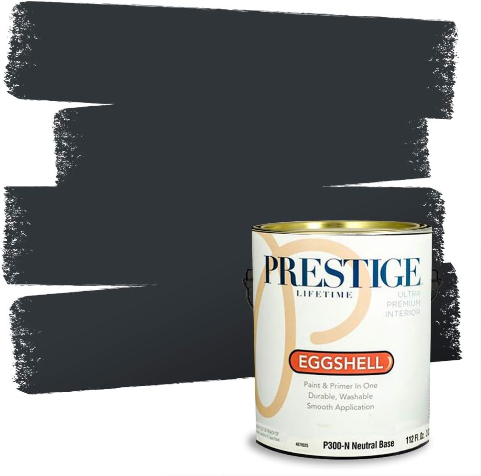 PRESTIGE Paints Exterior Paint and Primer In One, 1-Gallon, Satin, Comparable Match of Sherwin Williams* Black Magic*