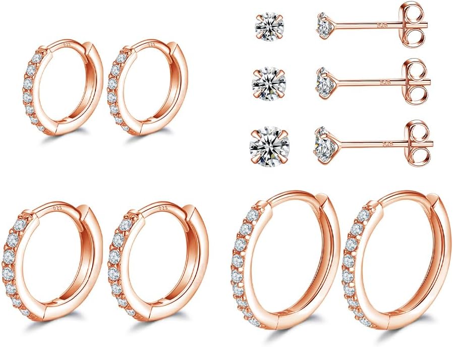 Dlihc 6 Pairs Sterling Silver Hoop and Stud Earrings Set for Women Men