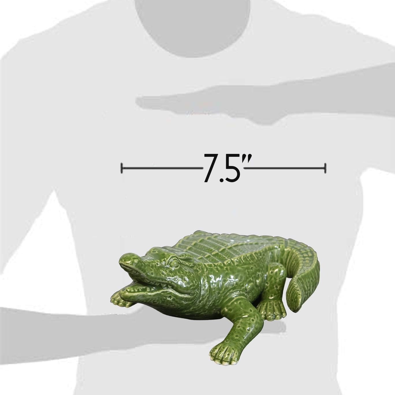 Ceramic Gator Figurine Green And White 7.5" Perfect For Any Room Decor