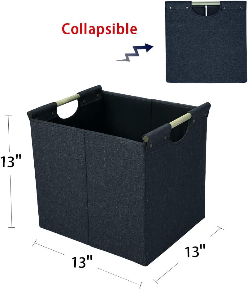 HOONEX Collapsible Storage Bins, 13x13x13 Inches Storage Cubes Linen Fabric, 3 Pack
