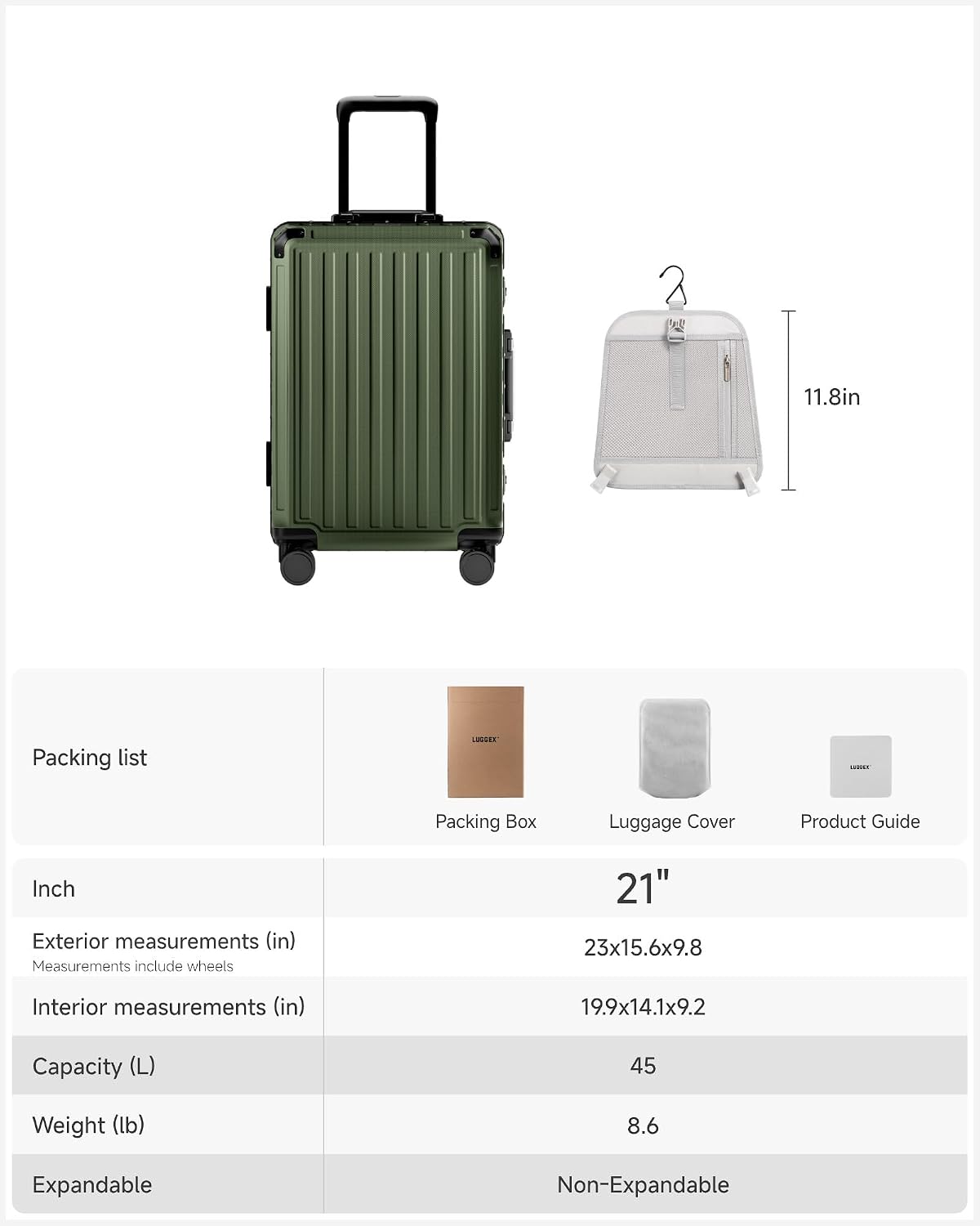 LUGGEX Zipperless Checked Suitcase, Aluminum Frame, Charcoal Metallic, 28" | Checked Luggage, 100% PC Hard Shell, 8010S Aluminum Frame, 8 Spinner Wheels, TSA Lock, Hard Shell, ZX-Core