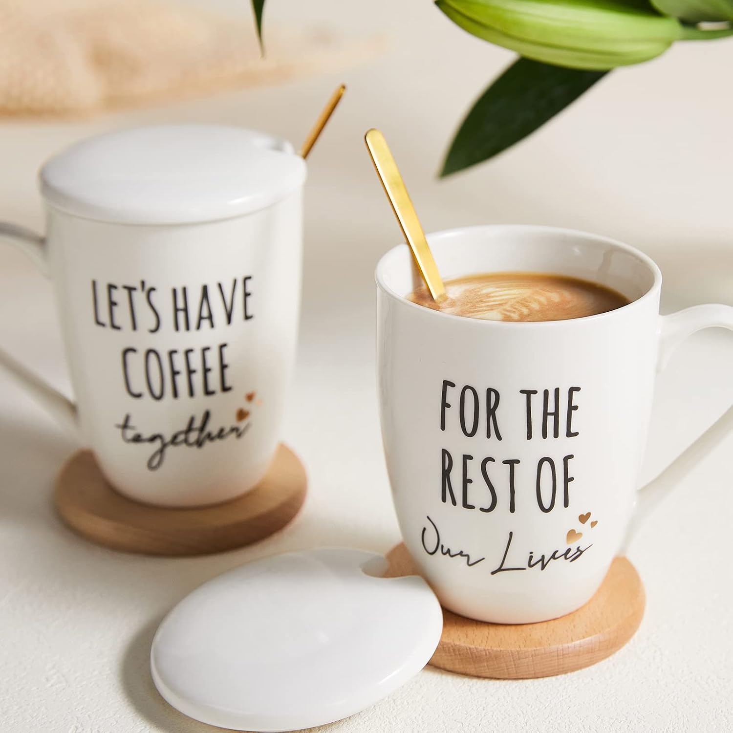 AW BRIDAL Ceramic Engagement Gifts For Couples Coffee Mugs Set Of 2, 12 Oz | Unique Newly Engaged Bachelorette Bridal Shower Gift for Bride