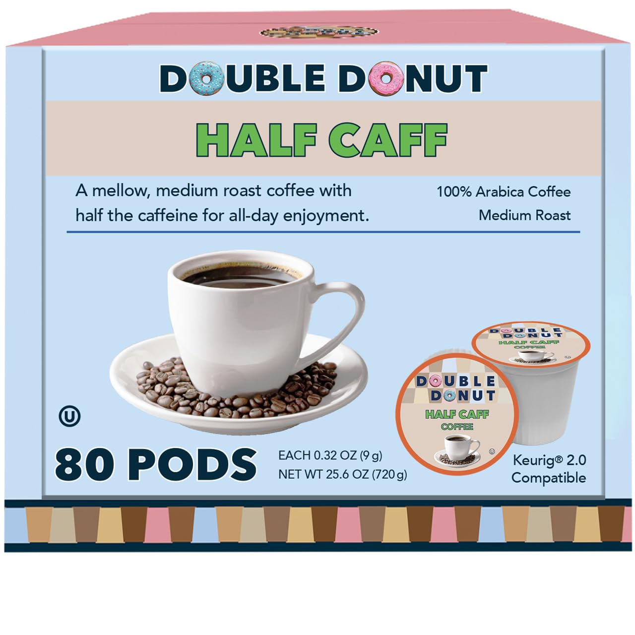 Double Donut Coffee Variety Pack, Including Flavored Coffee Pods, Medium Roast, & Dark Roast Coffee, Single Serve Coffee for Keurig K Cup Brewers, 40 Count