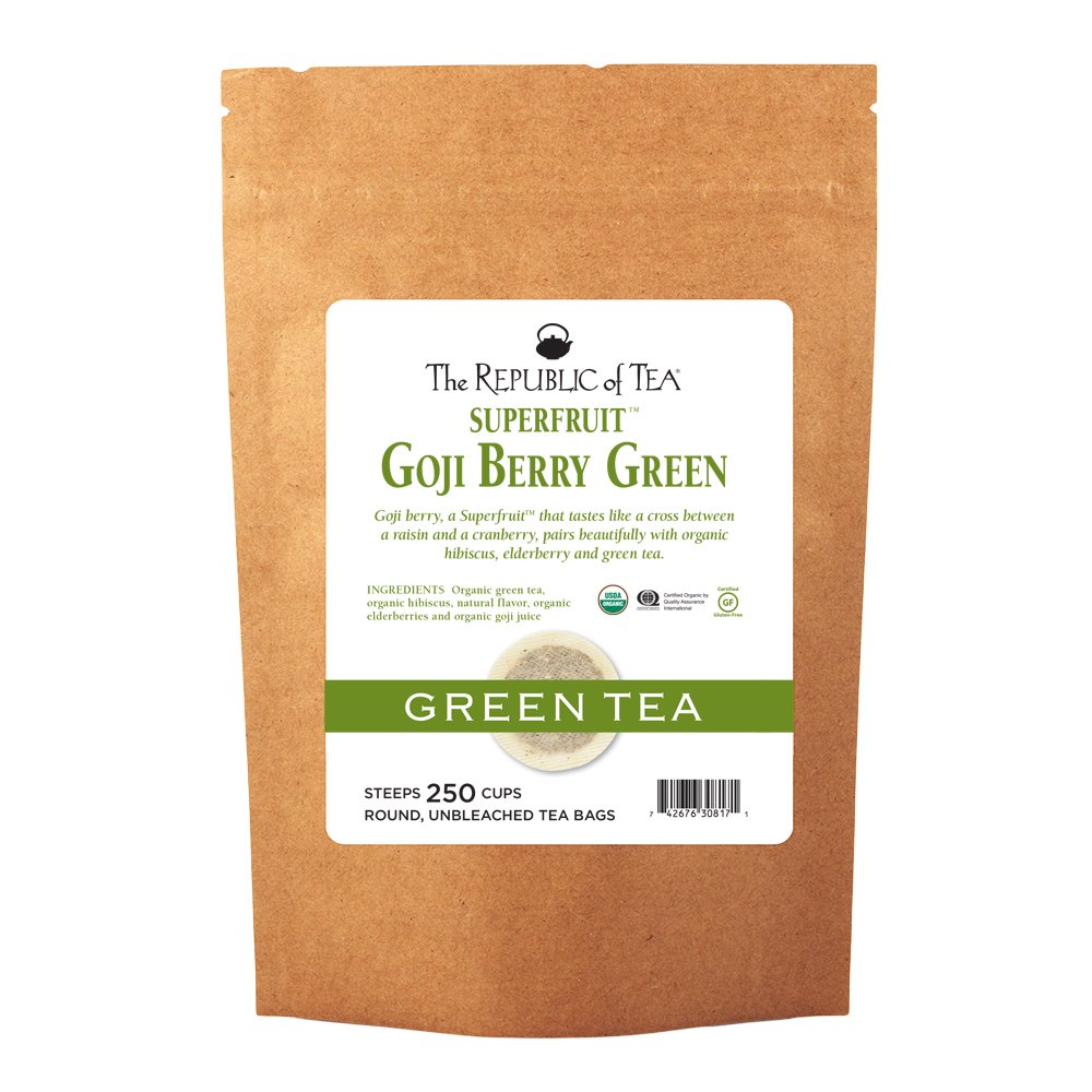 The Republic of Tea SuperFruit Goji Berry Green Tea, Low Caffeine, 50 Count | A gentle cup for everyday sipping. Fresh with notes of bright tartness. Gluten Free and Carb Free.