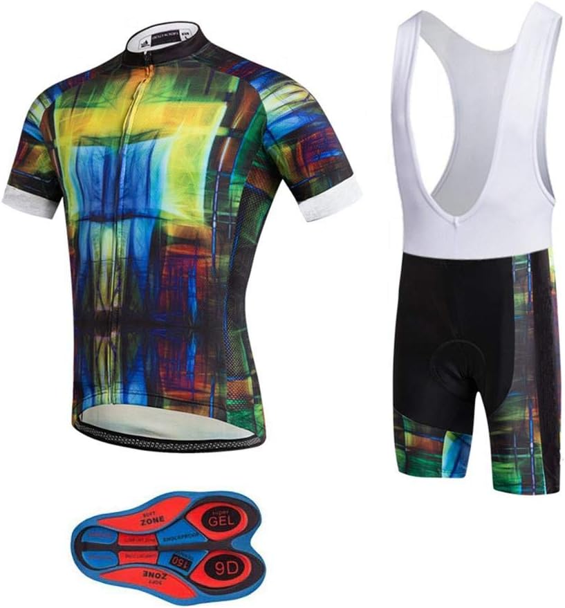 Men's Quick-Dry Cycling Jersey Set Road Bike Bicycle Shirt + Bib Shorts with 9D Gel Pad MTB Riding Clothing Kit