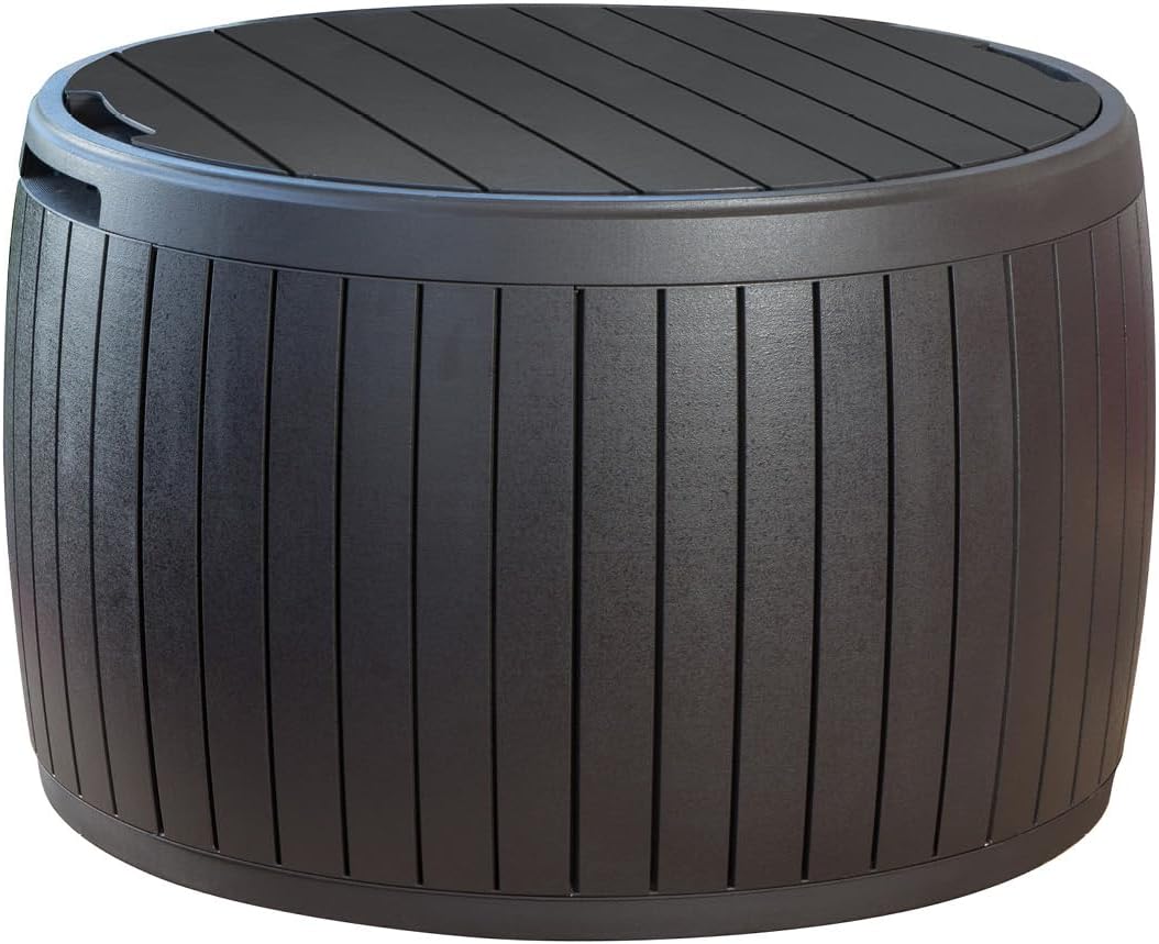 Keter Circa Outdoor Storage Deck Box, 37 Gallon, Brown | Doubles as Ottoman Chair or Side Table, Resin Seating for Garden, Pool & Patio
