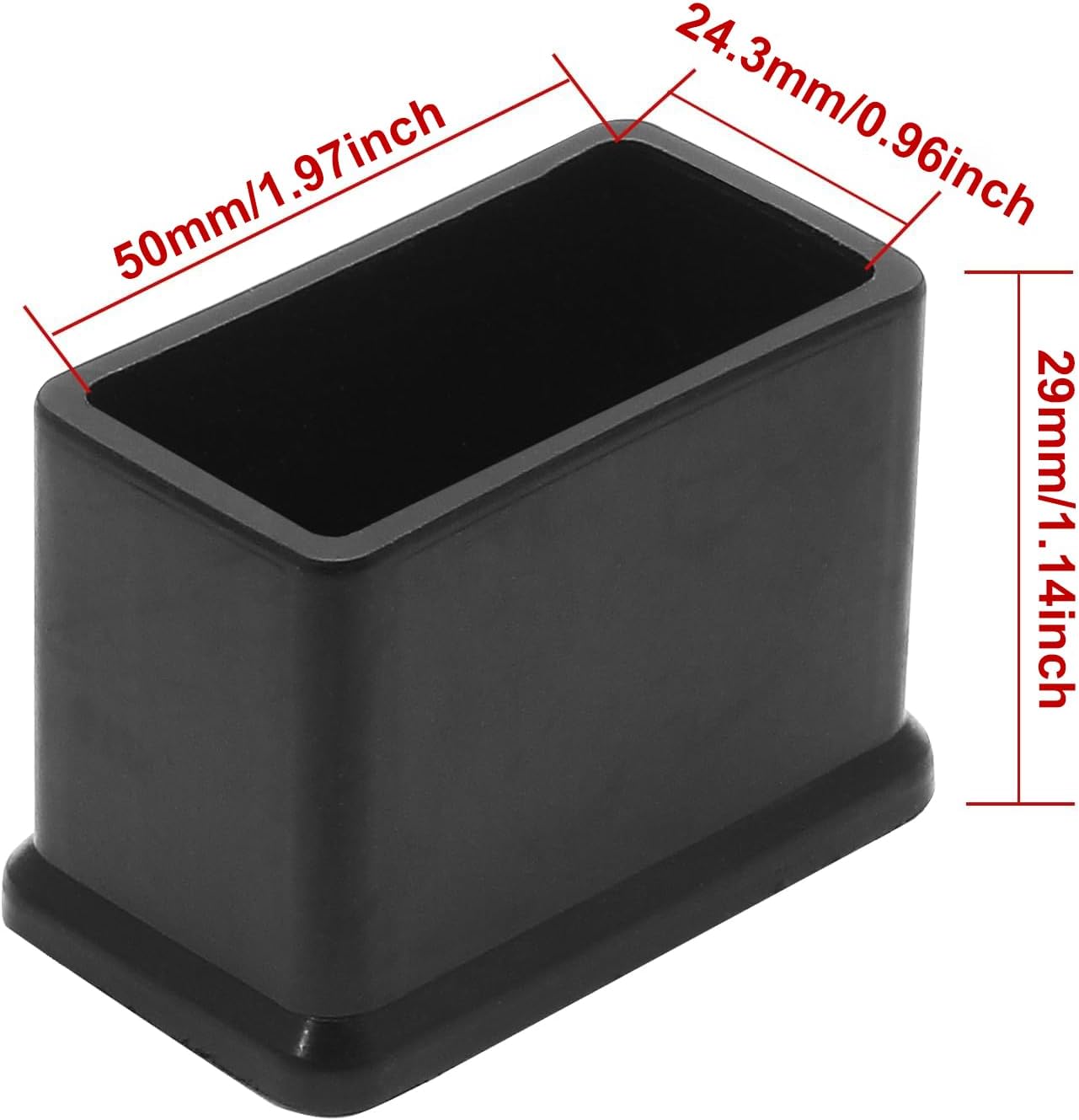 Bonsicoky 20Pcs Rectangle Rubber Furniture Leg Caps (3/4" x 1-1/2"), Vinyl Flexible Chair Leg Floor Protectors for Patio Indoor Chair Table Bed