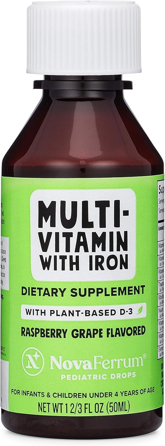 NovaFerrum MMM | Multivitamin for Kids, Infants and Toddlers | Vitamin C, D3, E | Gluten Free Certified | Sugar Free | No Artificial Colors | Ages 4 & Under | Orange Flavored | 2 Fl Oz (50 mL)
