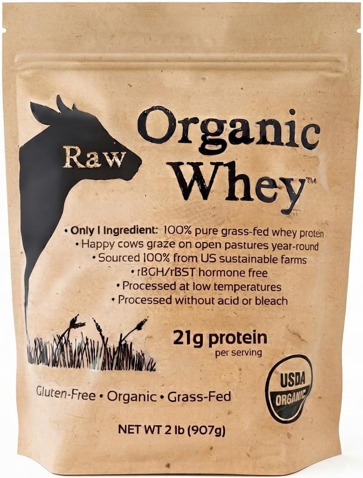 Raw Organic Whey Protein Powder, Grass Fed, Unflavored – 1 Ingredient, No Additives or Fillers, Undenatured, Made in USA, 5 lb