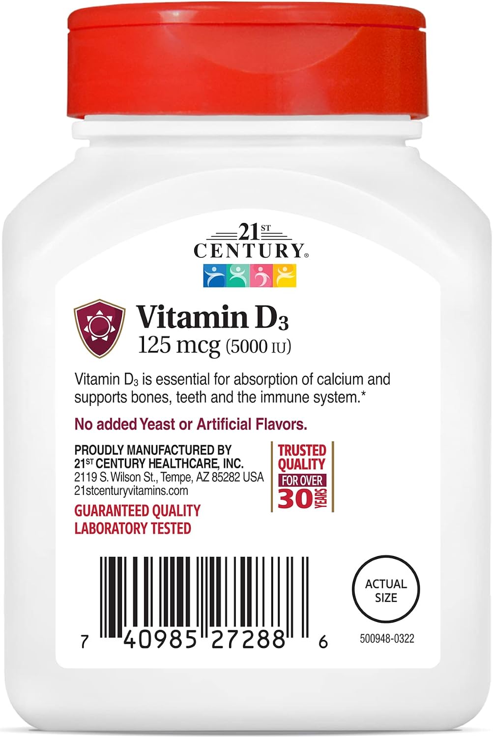 21st Century Vitamin D3 5000 IU Tablets, High Potency, 110 Count | High-Potency Vitamin D3 5000 IU Tablets, Bone Health & Immune System Support, Helps with Calcium Absorption, Gluten Free