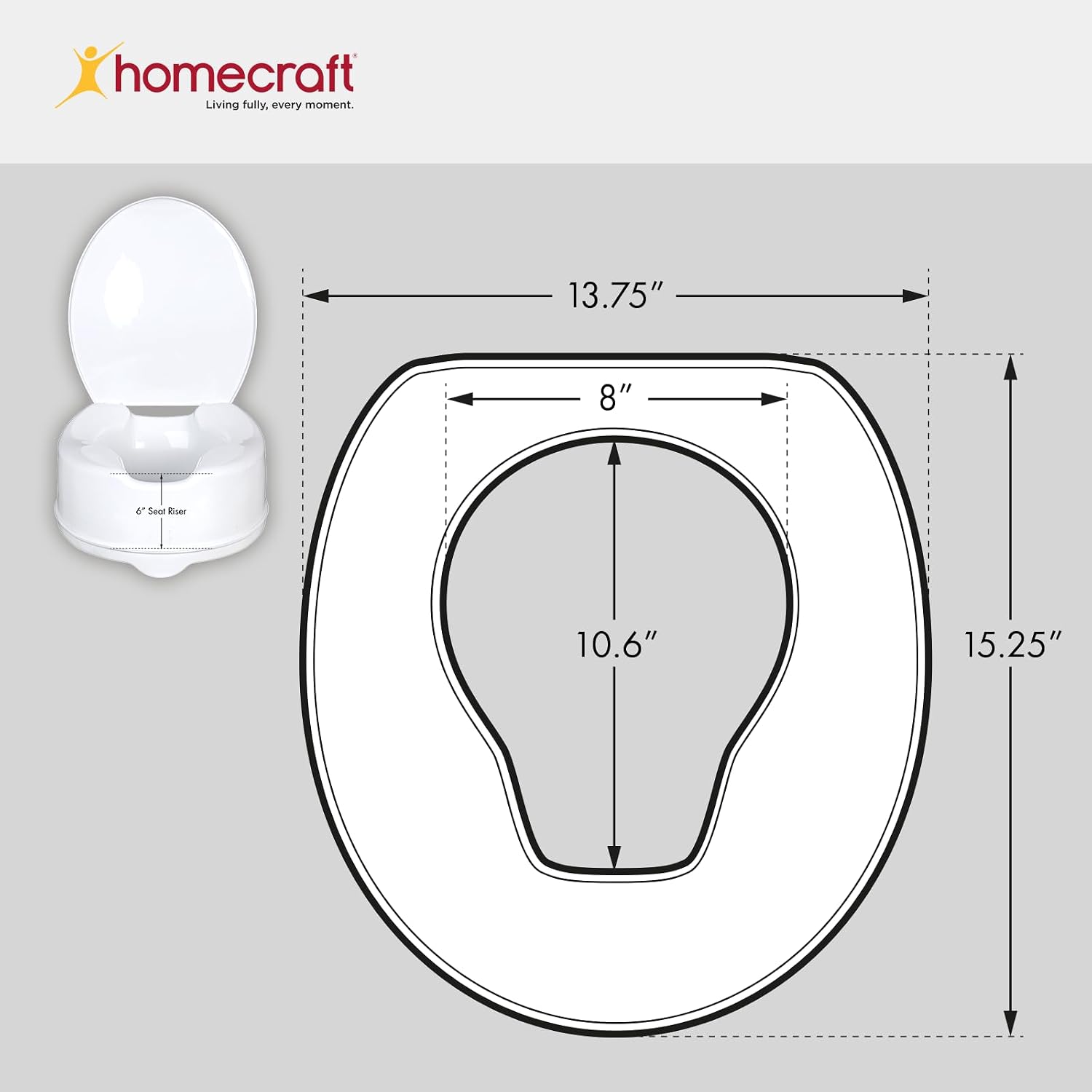 Homecraft Savanah Raised Toilet Seat 2" with Lid, Elongated & Elevated Lock Seat Support for Elderly, Handicapped and Disabled Users, White Colour | Elevated toilet seat riser for seniors and elderly; universal fit for most standard toilets, portable and…