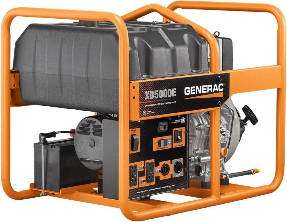 Generac 6864 XD5000E 5000-Watt Diesel-Powered Portable Generator - Ideal for Emergency Backup Power and Job Sites - Reliable Power for Demanding