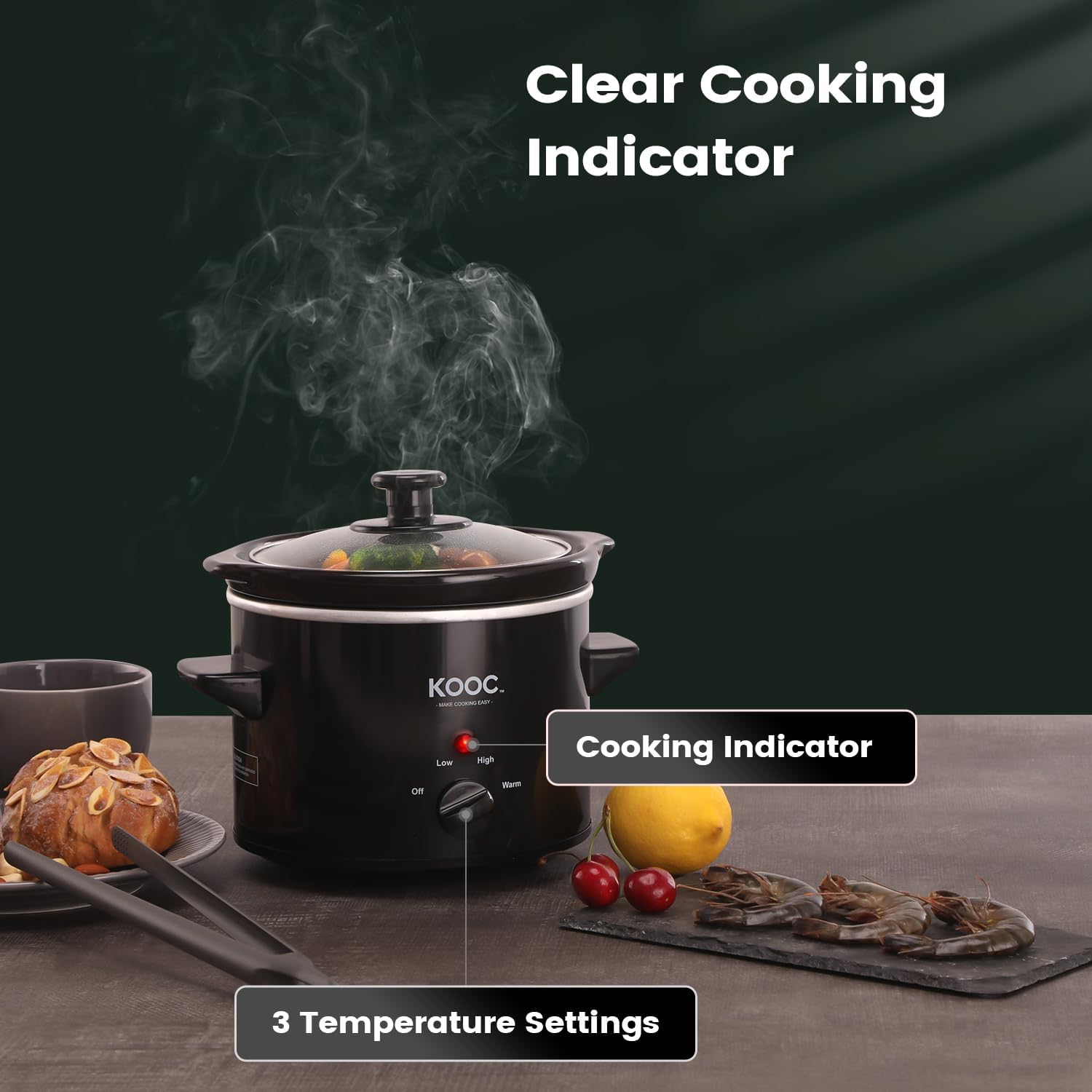 KOOC Small Slow Cooker, 2-Quart, Free Liners Included for Easy Clean-up, Upgraded Ceramic pot, Adjustable Temp, Nutrient Loss Reduction