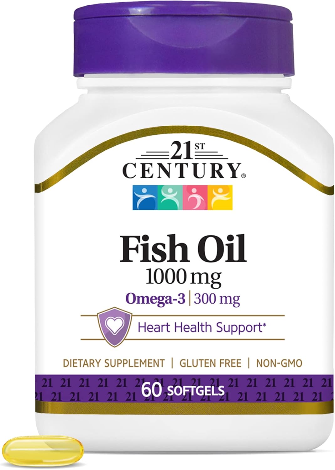 21st Century Fish Oil 1000mg Omega-3 Softgels, Mercury-Filtered, 120ct | Omega-3 Fish Oil with 300 mg EPA & DHA, Heart & Cardiovascular Health Support, Gluten Free, Non-GMO