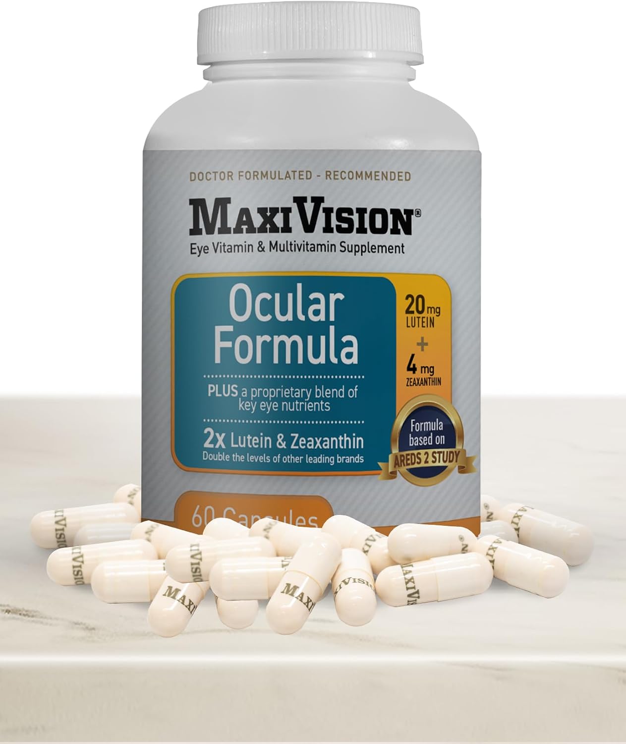MaxiVision® Ocular Formula - AREDS2 - Eye Vitamins & Multivitamin - Lutein and Zeaxanthin - 1 Bottle (60 Capsules)