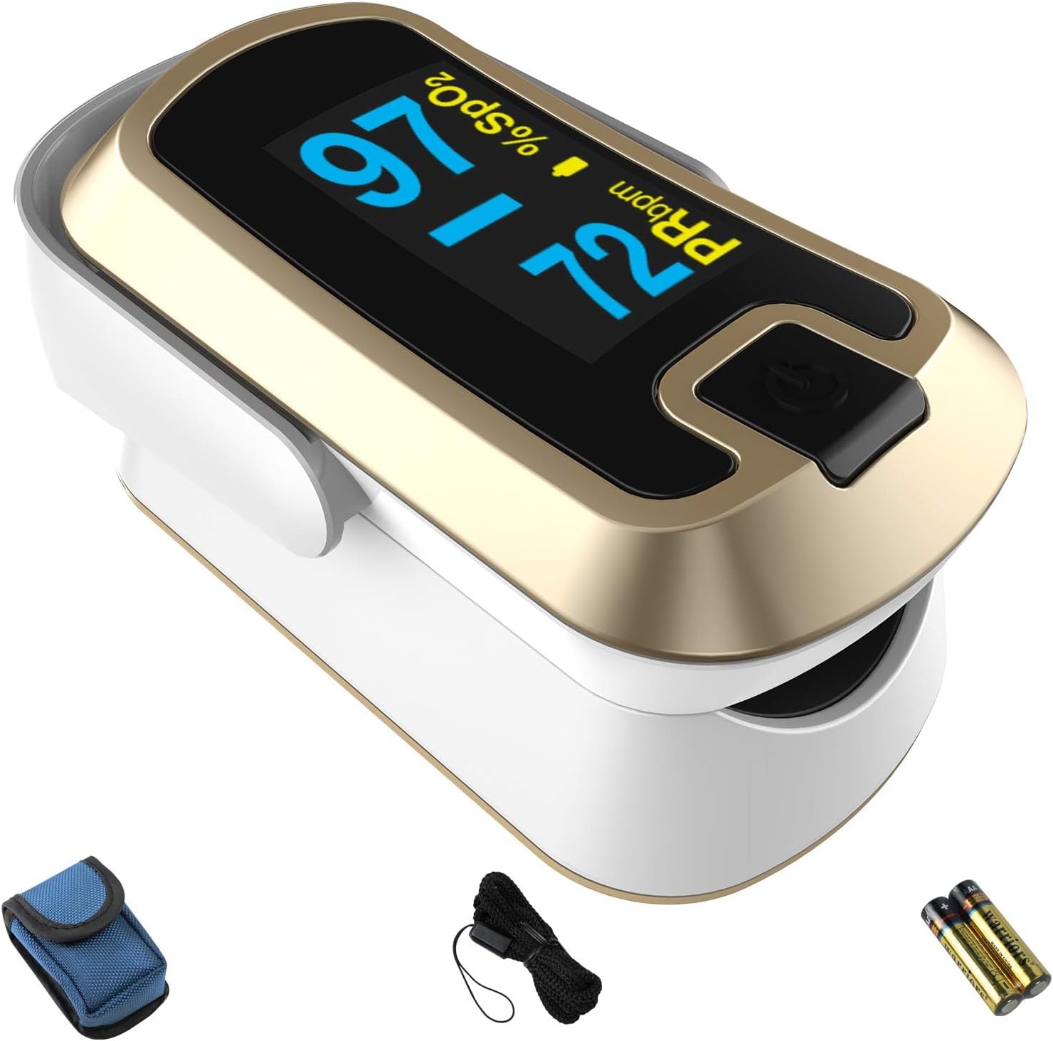 mibest OLED Finger Pulse Oximeter, O2 Meter, Dual Color White/Luxury Gold