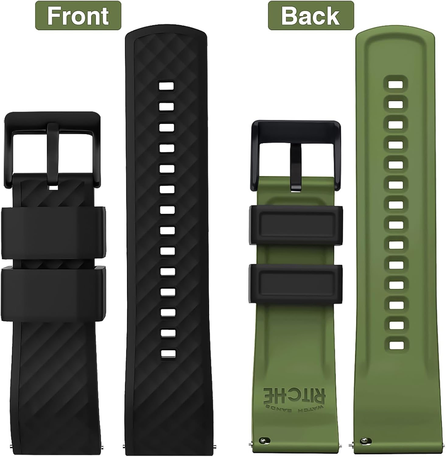 Ritche Christmas Gift Silicone Watch Bands 18mm 20mm 22mm 24mm Quick Release Rubber Watch Bands for Men, White Elephant Gifts