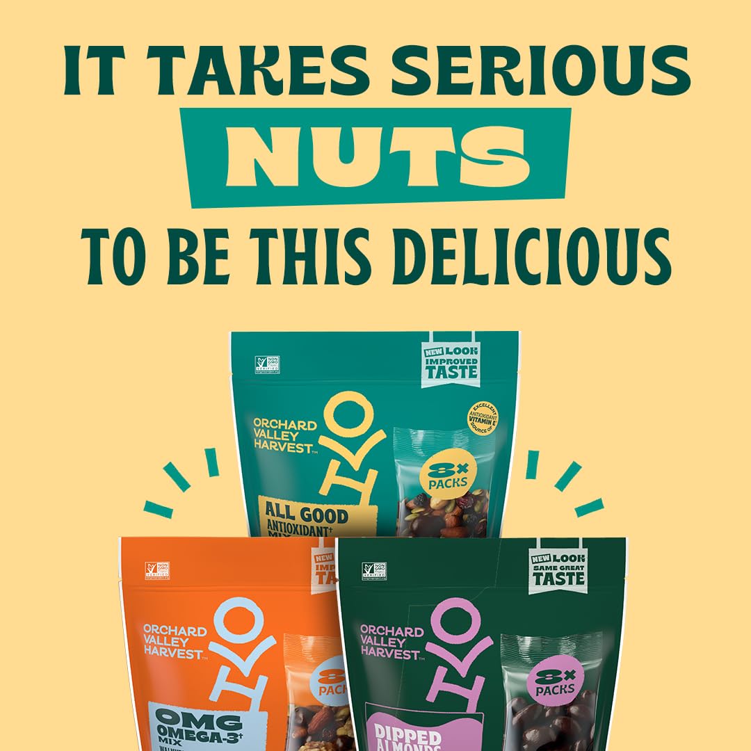 Orchard Valley Harvest Choc Nut Mix Multipack, 1 oz, Pack of 8 | Dark Chocolate Raisins, Almonds & Peanuts, Gluten Free, Stand Up Bag, Non-GMO, 4g Plant Protein, On-The-Go Snack