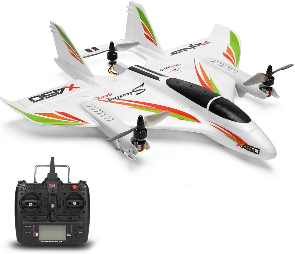 GoolRC WLtoys XK X450 RC Airplane, 2.4G 6CH Glider Fixed Wing Aircraft, 3 Flight Models Brushless Helicopter Vertical Takeoff Landing RTF for Adults
