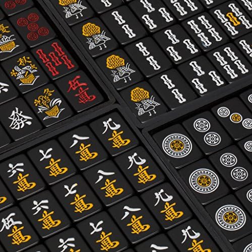 Yellow Mountain Imports Japanese Riichi Mahjong Set - White and Yellow Standard Size Tiles - with East Wind Tile and Black Vinyl Case