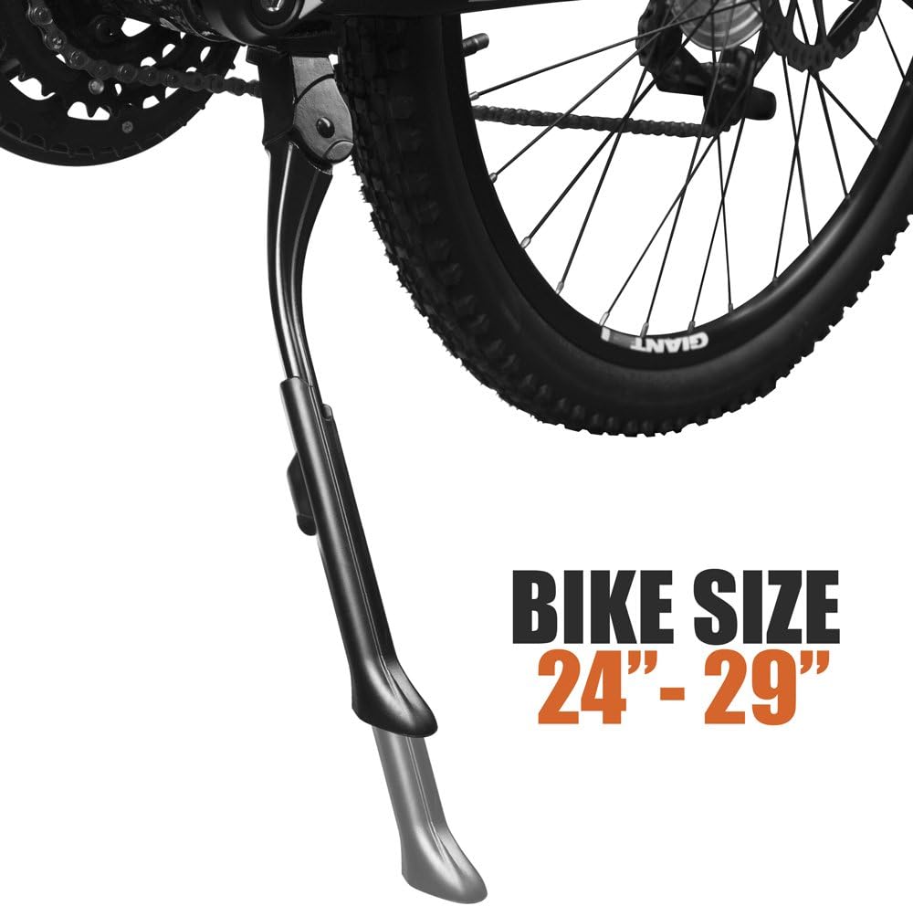 BV Bicycle Kickstand for 24”-28” - Adjustable Bikes Kickstand for Adult Bike with Non-Slip Foot & Spring-Loaded Latch for Stable Any-Angle Stance (Silver, Regular Duty)