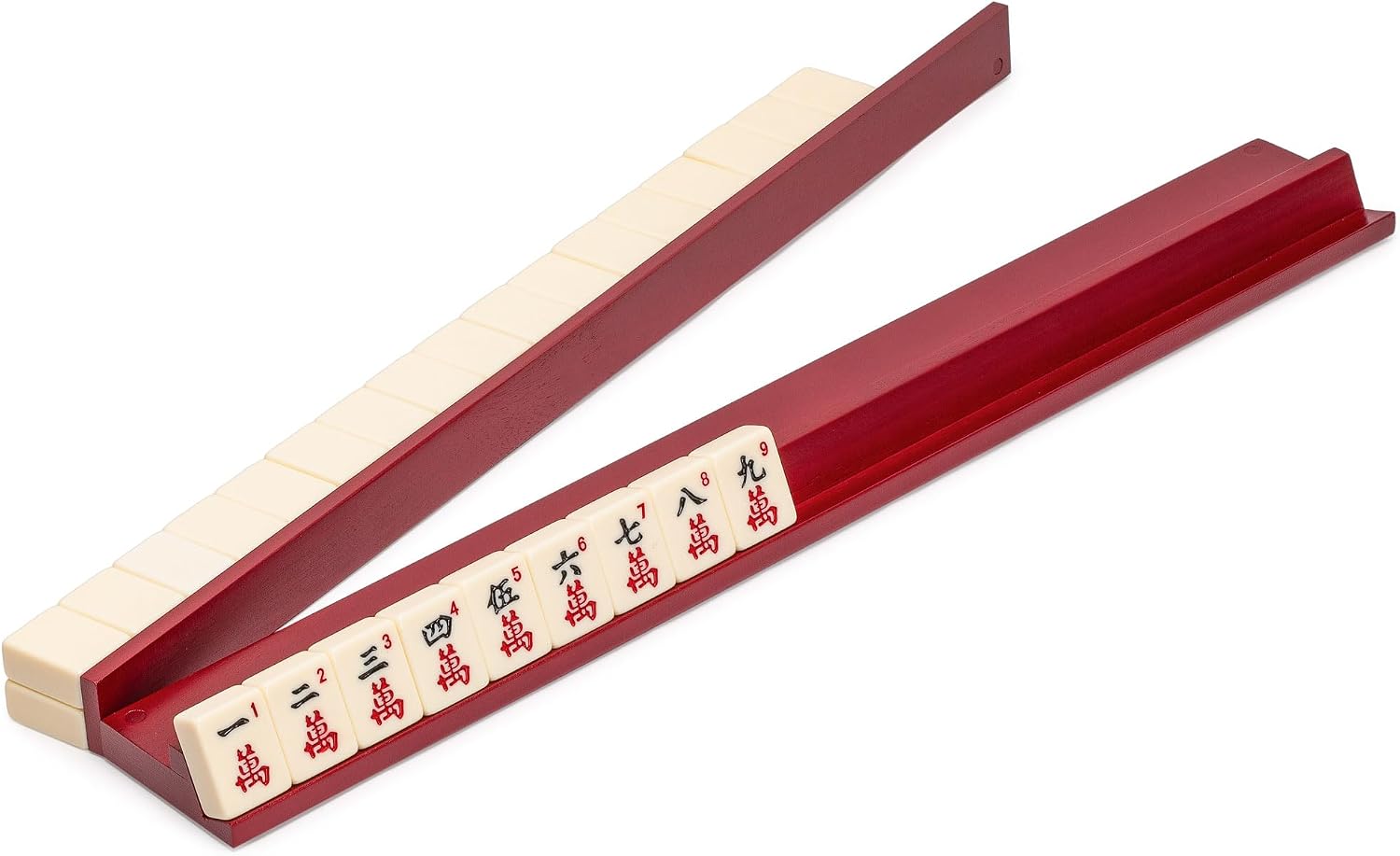 Yellow Mountain Imports Classic Chestnut Color Wooden Mahjong Game Racks with Pushers, 18 Inches - Set of 4 (Includes Magnetically Attached Mahjong Pushers)