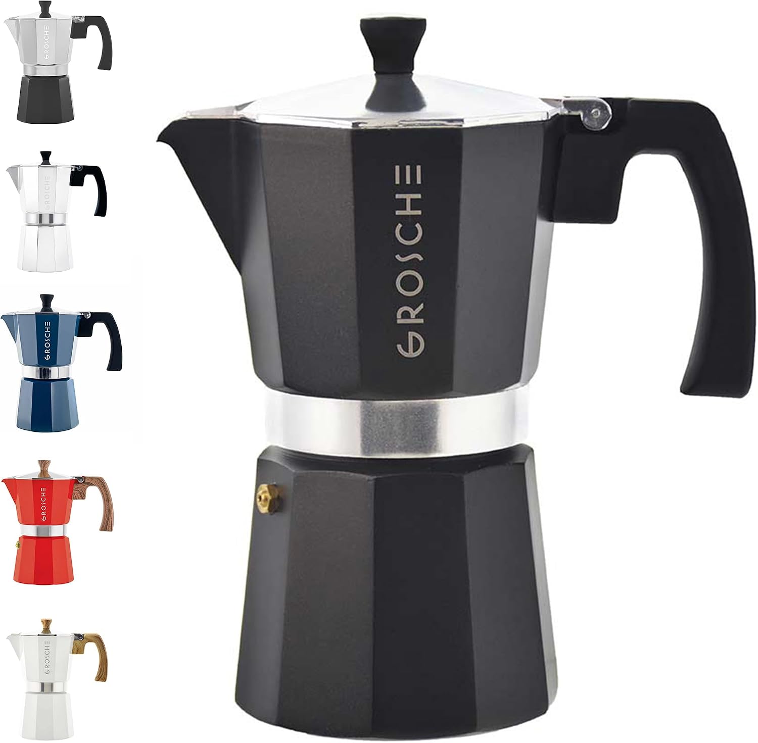 GROSCHE Milano Moka Pot | 9 Espresso Cup - 15.2 oz | Stovetop Espresso Percolator & Coffee Maker – Portable, Ideal for Home and Camping | Cuban Coffee Maker And Italian Moka Pot For Stovetop Espresso; For Gas, Electric, And Propane Stoves With A Soft-Tou…