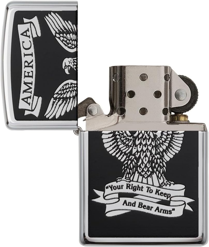 Zippo Eagles Dare Pocket Lighter - Refillable Flip-Top Windproof Lighters - Fierce Soaring Eagle Patriotic Design Pocket Lighters - Luxury Metal Lighter Made in USA