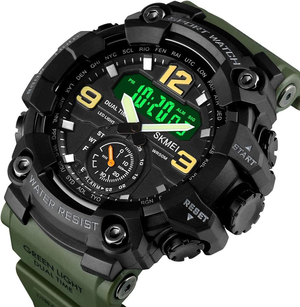 FANMIS Men's Analog Digital Sport Watch Military Dual Display 50M LED Watch | Men's Dual Display Sports Watches With Led Backlight Alarm Stopwatch 12/24h Time Outdoor Running Swimming
