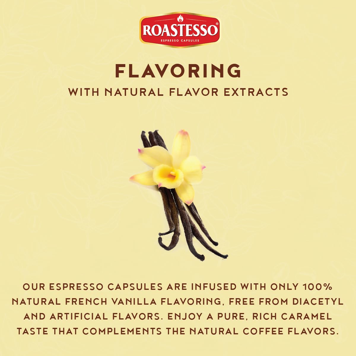 Roastesso, Aluminum Espresso Capsules, Flavors Variety Pack, Natural Flavored Coffee Pods with French Vanilla, Caramel, Chocolate & Hazelnut