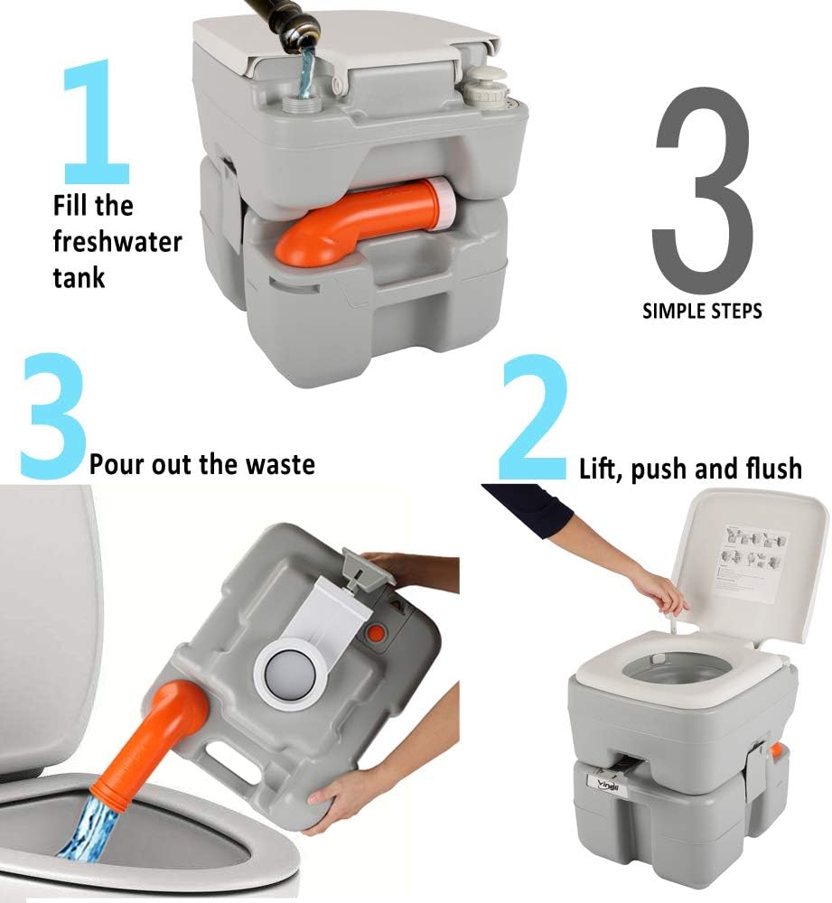 VINGLI Upgraded Portable Sink and Toilet Combo| Self-contained 5 Gal Hand Washing Station & 5.3 Gal Flushing Toilet