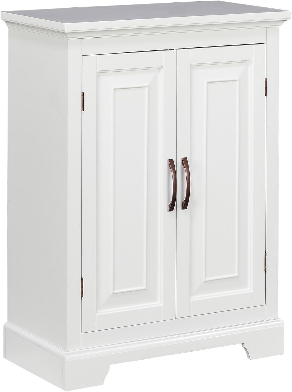 Teamson Home Versailles Wooden Freestanding Floor Storage Cabinet with 2 Adjustable Interior Shelves 3 Storage Spaces and 2 Floral Scroll Doors, White