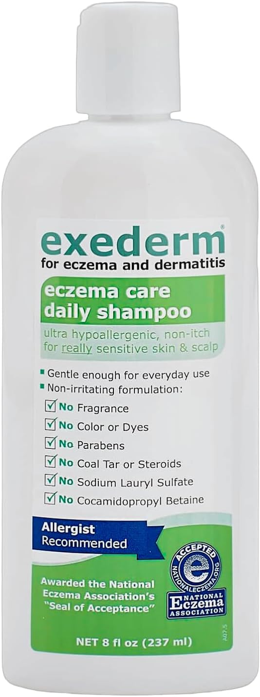 Exederm shampoo for Sensitive Scalp Eczema & Seborrheic Dermatitis 8oz | Extra gentle eczema shampoo for highly sensitive itchy allergic scalp