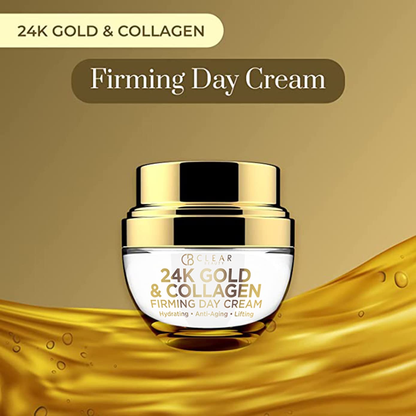 Clear Beauty 24K Gold & Collagen Day Cream Face Moisturizer – Dermatologist Tested, Anti Aging Korean Skin Care – Anti Wrinkle