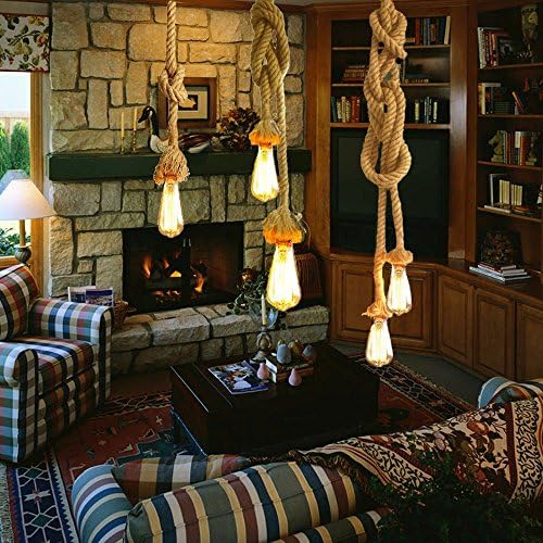 2 Heads Vintage(1.5+1.5 Meter) Hemp Rope Pendant Light Fixture E26/E27 Base,Retro Hemp Rope Hanging Light Vintage Ceiling Light Lamp Retro Style for Dining Hall Restaurant Bar Lighting,110V …