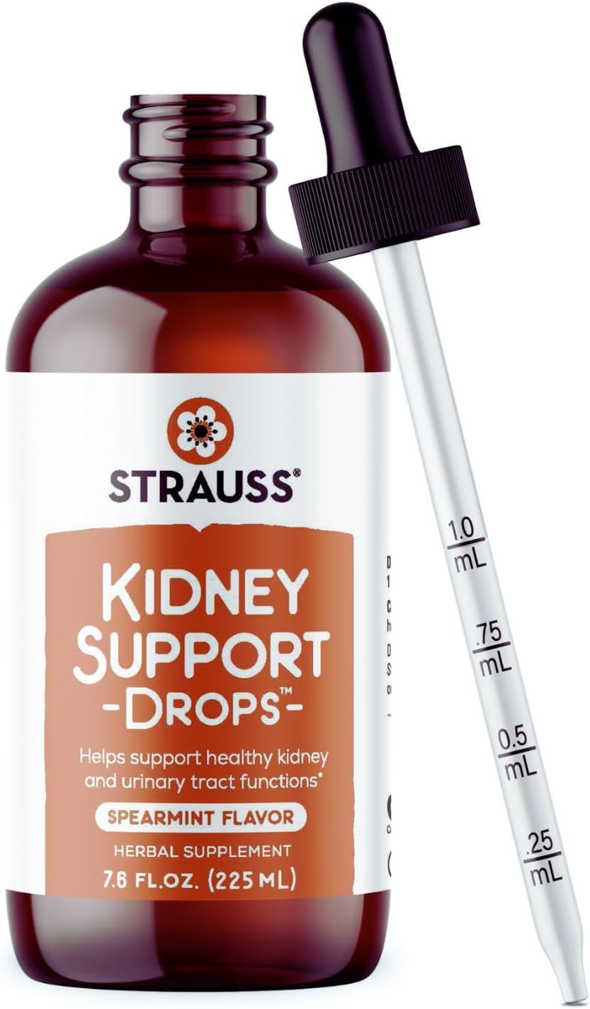 Strauss Naturals Kidney Support Supplement, Spearmint, 225 ml | Herbal Cleanse & Detox, Supports Urinary Tract Function, Non-GMO