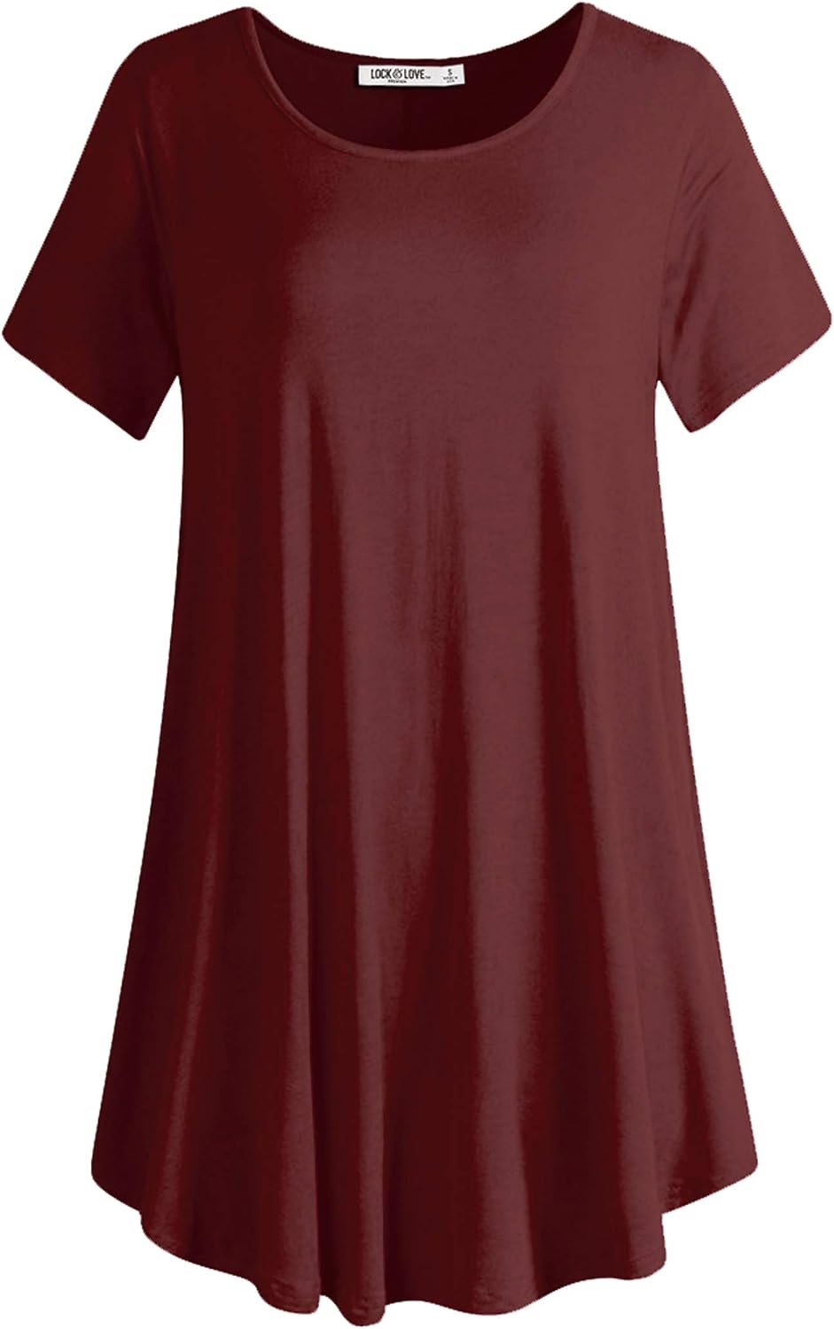 Lock and Love Women Solid Short Sleeve/Sleeveless Tunic for Leggings Swing Tunic Flare Tank Tops S-5XL Plus Size Made in USA
