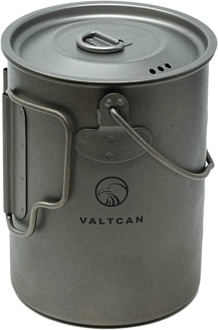 Valtcan 900ml Titanium Pot Boil Cook & Drink From One Pot, 134g Ultralight, Thicker Gauge Grade 1 Ti, Aligned Bail Handle, Lid with Steam Holes