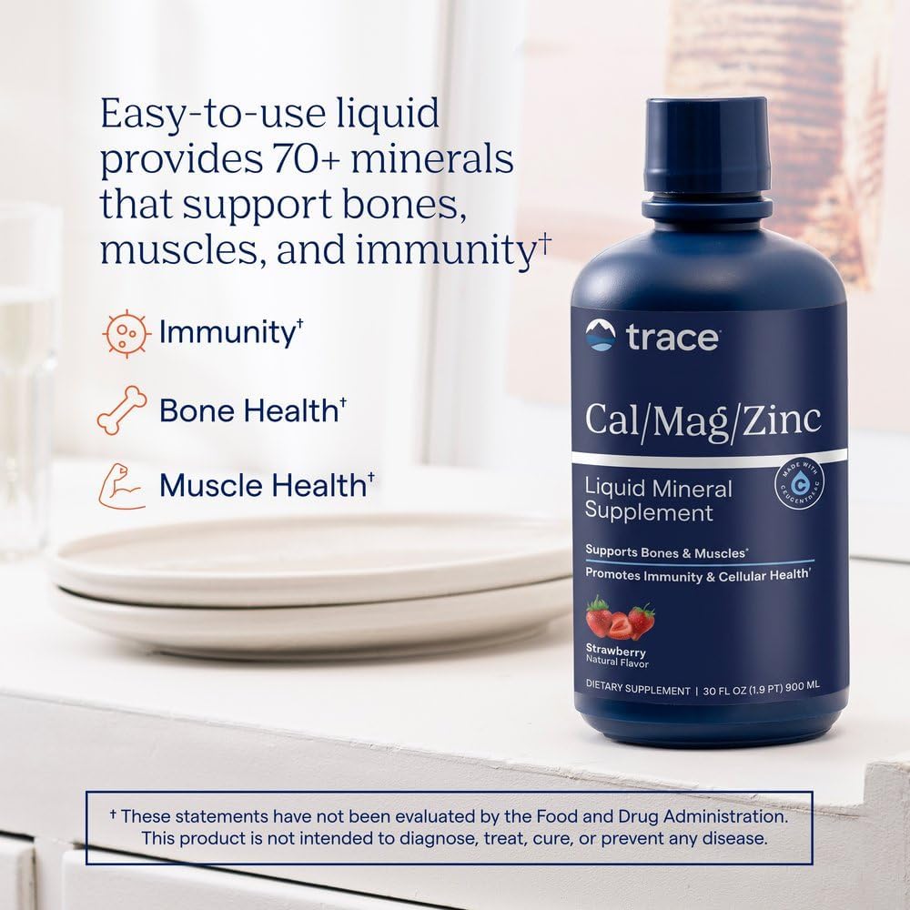 Trace Minerals Liquid Cal Mag Zinc with Vitamin D3, 16 fl oz, Pina Colada | Ionic trace minerals for absorption, Bone, muscle, and connective tissue health, 1-2 tbsp daily, Refrigerate after opening