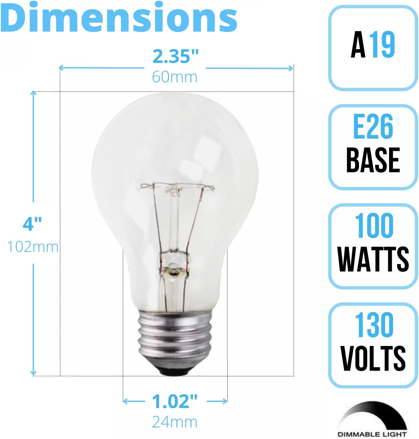 Xtricity A19 Clear Incandescent Rough Service Light Bulb, 100 Watt, 2700K Soft White, E26 Medium Base, 1020 Lumens, 130V (6 Pack)