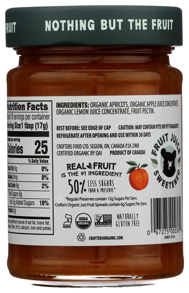 Crofters Organic Apricot Just Fruit Spread, 10 oz