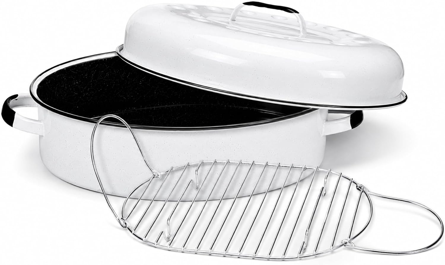 Granite Ware 13" Oval Roaster with Lid – Enameled Steel, Oven Safe to 932°F – Ideal for Roasting, Baking & Sourdough Bread – Self-Basting Cover, Dishwasher Safe, 7 lb Capacity | Oval Roaster Capacity, Roasts Up To 7 Lb Poultry Or Meat, Covered Cooking fo…