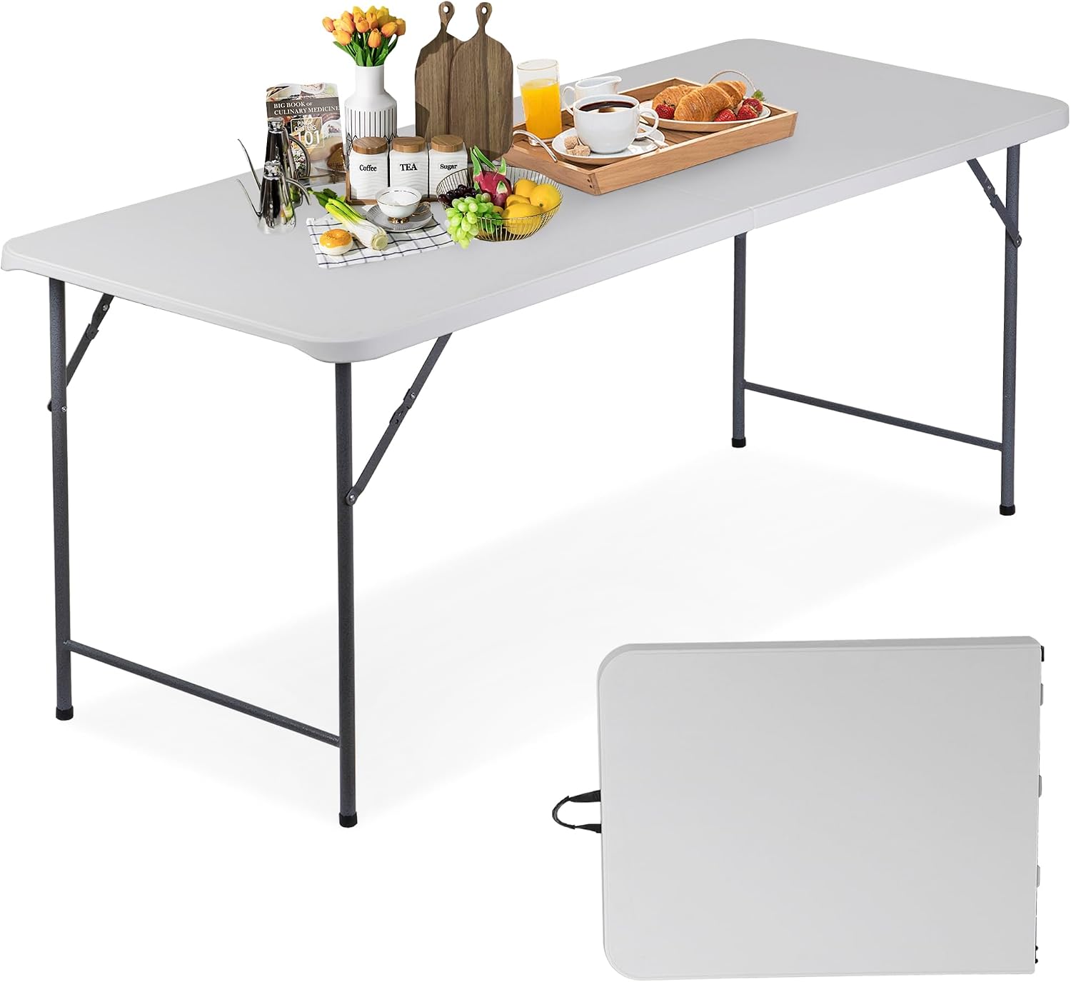 ZenStyle 3 ft Indoor Outdoor Heavy Duty Portable Plastic Folding Table