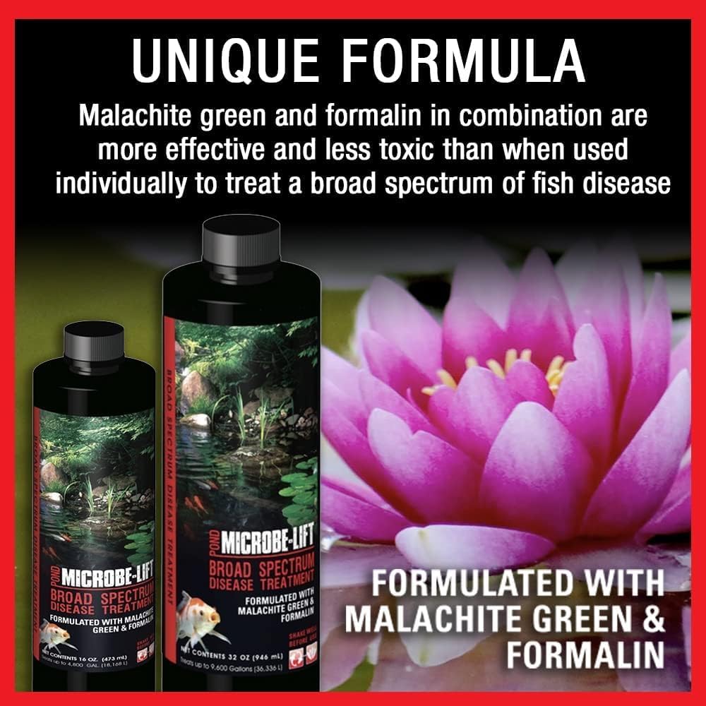 MICROBE-LIFT BSDT16 Broad Spectrum Disease Treatment for Ponds and Outdoor Water Garden, Safe for Live Koi Fish, Goldfish, Plants, and Decor, 16 Fl Oz