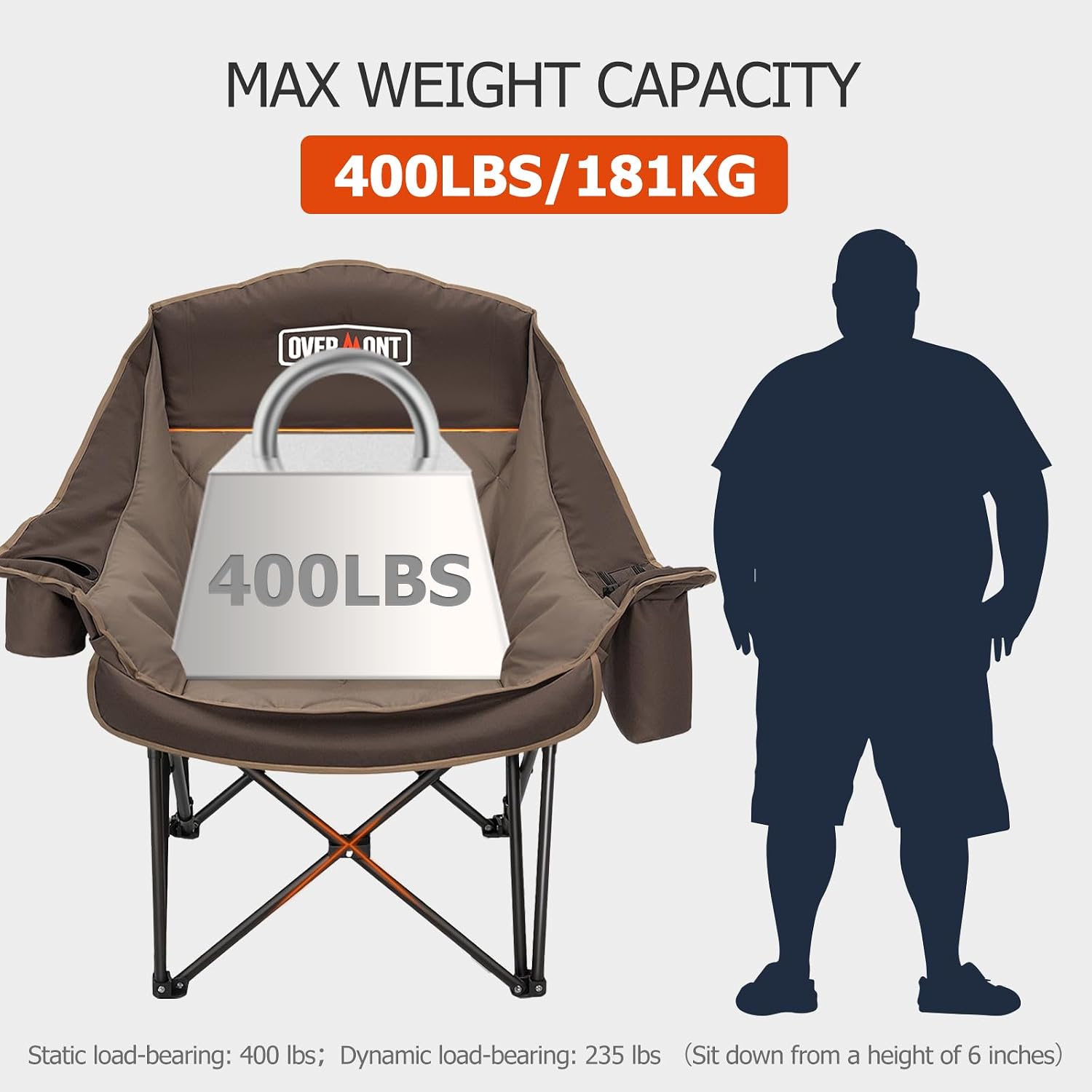 Overmont Oversized XL Camping Chair for Adults - 500lbs Support Heavy-Duty Padded Folding Chair with Side Pocket Cup Holder Cooling Bag for Outdoor Sports Garden Beach Fishing Lawn Black
