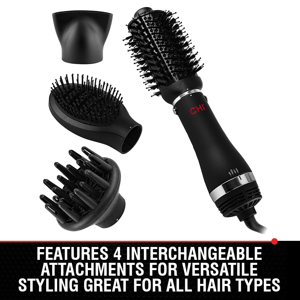 CHI Volumizer 4-in-1 Blowout Brush Hair Dryer, Multi-Attachment Ceramic Ionic Styling Tool, Preserves Natural Hair Moisture for Easy Styling